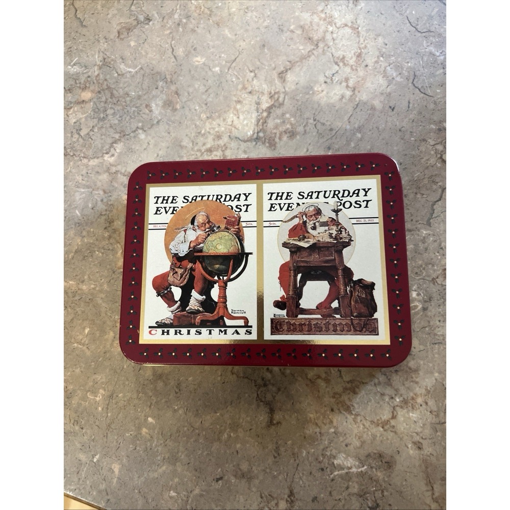 1996 Norman Rockwell Saturday Evening Post Santa Playing Cards Two Decks In Tin